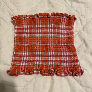 plaid strapless crop top